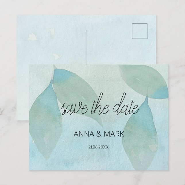 Cartão Postal De Festividades Oceano Azul Verde Aquarela Transparente Original (Frente/Verso)