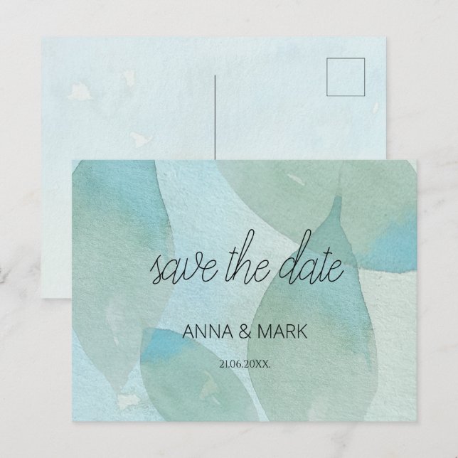 Cartão Postal De Festividades Oceano Azul Verde Aquarela Transparente Original (Frente/Verso)