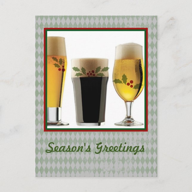 Cartão Postal De Festividades Óculos de cerveja e saudações de Holly Seasons (Frente)