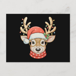 Cartão Postal De Festividades Óculos de Luzes de Natal Rena Chapéu de Papai Noel