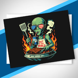 Cartão Postal De Festividades Óculos de Sol Bandeira Americana Churrasco Alieníg