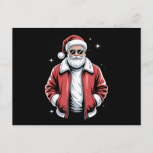 Cartão Postal De Festividades Óculos de sol de Natal Santa Jaqueta de couro Bomb