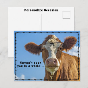 Cartão Postal De Festividades Óculos de Vaca Engraçados Histórias Country Wester