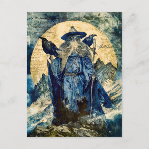 Cartão Postal De Festividades Odin o Olho Único com Seus Dois Corvos