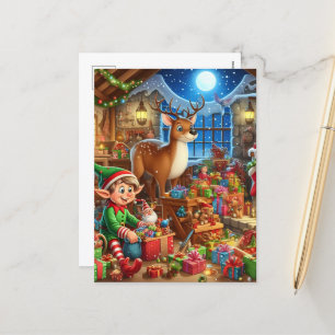 Cartão Postal De Festividades Oficina de Papais noeis de Natal Festivos