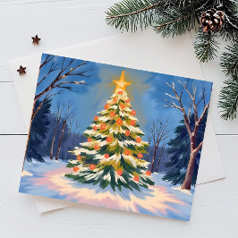 Cartão Postal De Festividades Oh Árvore de Natal Aquarela