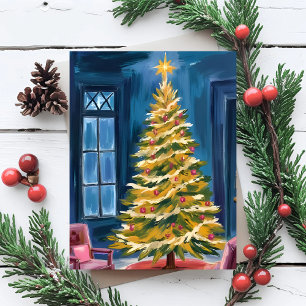 Cartão Postal De Festividades Oh Árvore de Natal Aquarela Alegre