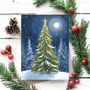 Cartão Postal De Festividades Oh Árvore de Natal Paisagem de Inverno Nevado