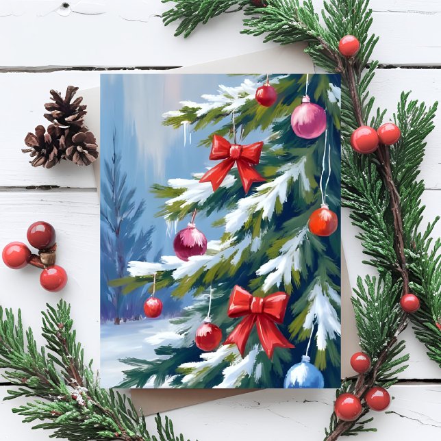Cartão Postal De Festividades Oh Christmas Tree Watercolor Painting (Criador carregado)