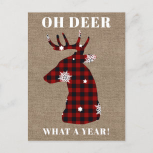 Cartão Postal De Festividades Oh Deer Buffalo Xadrez Snowflake Burlap Natal