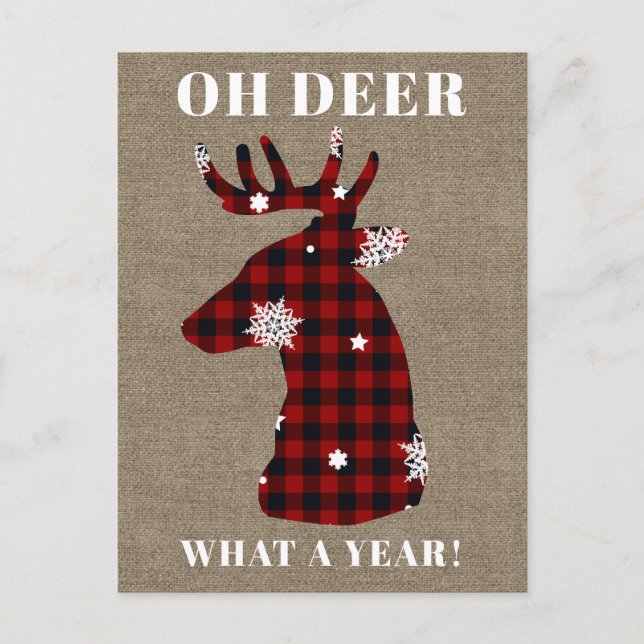 Cartão Postal De Festividades Oh Deer Buffalo Xadrez Snowflake Burlap Natal (Frente)