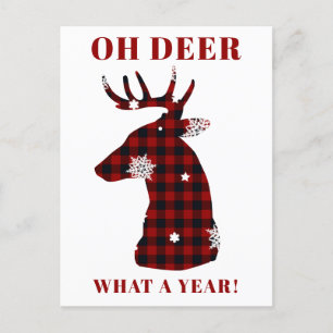 Cartão Postal De Festividades Oh Deer Buffalo Xadrez Snowflake Natal
