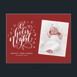 Cartão Postal De Festividades Oh Santa Noite Roteiro Vermelho Primeira Foto De N<br><div class="desc">Noite sagrada, as estrelas brilham intensamente... Enviar cartões de natal com este cartão postal de fotos de feriado personalizável. Ele apresenta a inscrição "Oh noite sagrada" com um padrão festivo de feriado. Personalize adicionando nomes, fotos e outros detalhes. Este cartão de férias também será perfeito como anúncio de natalidade de...</div>