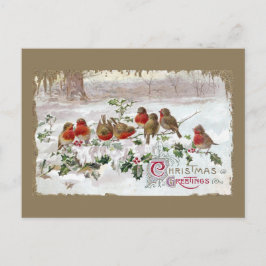 Cartão Postal De Festividades Oito Robins Ingleses em Natais vintages Holly