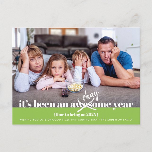 Cartão Postal De Festividades Ok, Ano Novo Bravo, Foto Engraçada Moderna Verde (Frente)