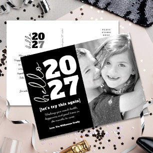 Cartão Postal De Festividades Olá Ano Novo Preto Branco Negrito Personalizado Fo