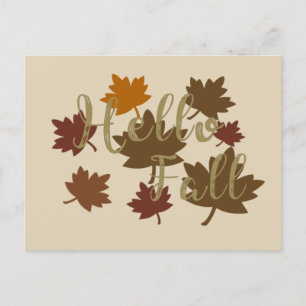 Cartão Postal De Festividades Olá Outono aquarela Folhas de outono outubro