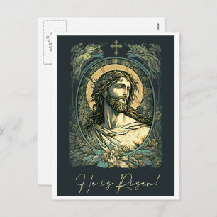 Cartão Postal De Festividades Olá, Risen! Art Nouveau Jesus Páscoa de pintura