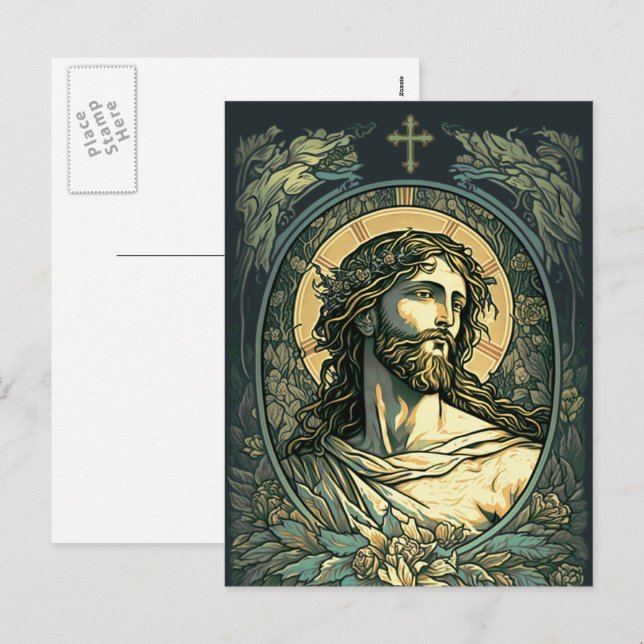 Cartão Postal De Festividades Olá, Risen! Art Nouveau Jesus Pintura (Frente/Verso)