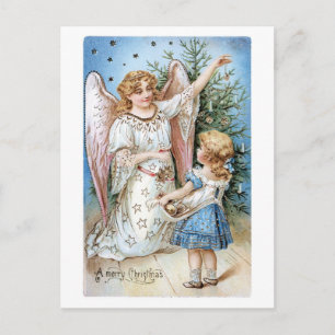 Cartão Postal De Festividades Old-fashioned Christmas, Angel with Girl