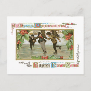 Cartão Postal De Festividades Old-fashioned Christmas, Skating rink