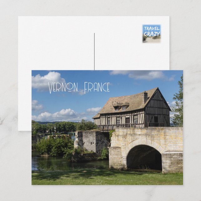 Cartão Postal De Festividades Old Mill perto do rio Sena, Vernon (Frente/Verso)