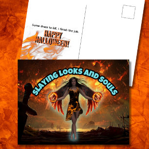 Cartão Postal De Festividades Olhares e Almas Ardentes de Halloween