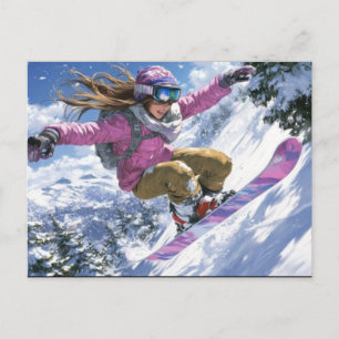 Cartão Postal De Festividades Olimpíadas de Inverno de 2026 Snowboarding Feminin