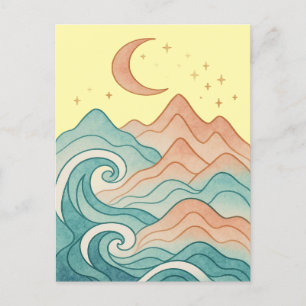 Cartão Postal De Festividades Ondas e Montanhas Cósmicas