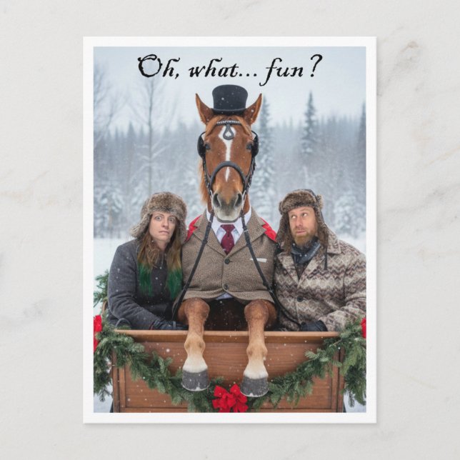 Cartão Postal De Festividades One Horse Open Sleigh Pun Holiday Postcard (Frente)
