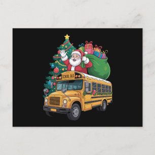 Cartão Postal De Festividades Ônibus Escolar De Natal Papai Noel Árvore De Natal