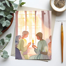 Cartão Postal De Festividades Oração da Igreja Religiosa | Aquarela Feita à Mão