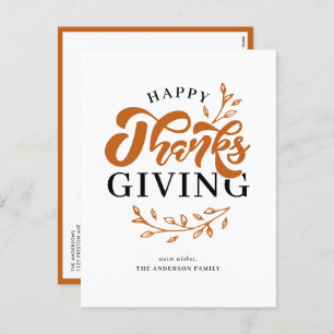 Cartão Postal De Festividades Orange Foliage Wreath Happy Ação de Graças