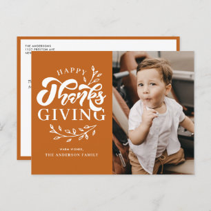 Cartão Postal De Festividades Orange Foliage Wreath Photo Happy Graças