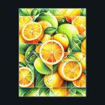 Cartão Postal De Festividades Orange Lemon Botanical Citrus Geometric<br><div class="desc">Geometric fresh oranges and lemons surrounded by lush green leaves.</div>