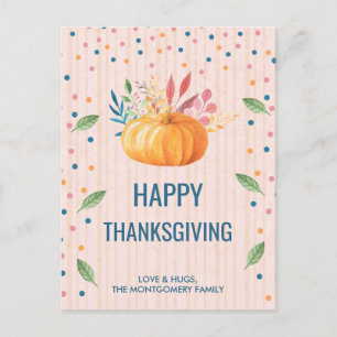 Cartão Postal De Festividades Orange Pumpkin Faux Confetti Feliz Ação de Graç