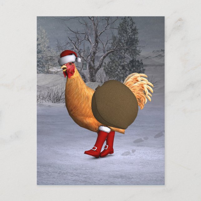Cartão Postal De Festividades Orange Rooster Santa Claus (Frente)