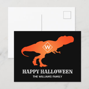 Cartão Postal De Festividades Orange T Rex Happy Halloween Customer Family Name