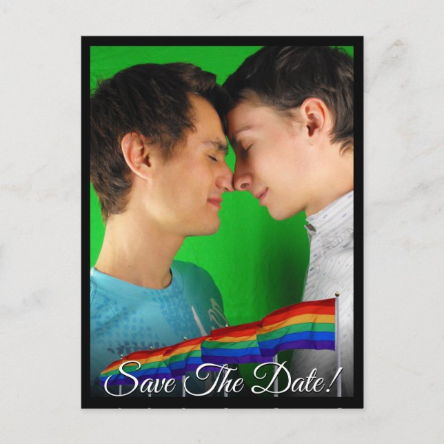 Cartão Postal De Festividades Orgulho gay Rainbow Flag Weding Date Card (Frente)
