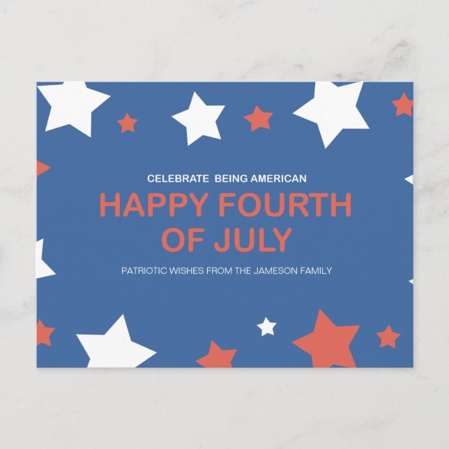 Cartão Postal De Festividades Orgulhosamente Americano, Joyfull Free 4 de julho (Frente)