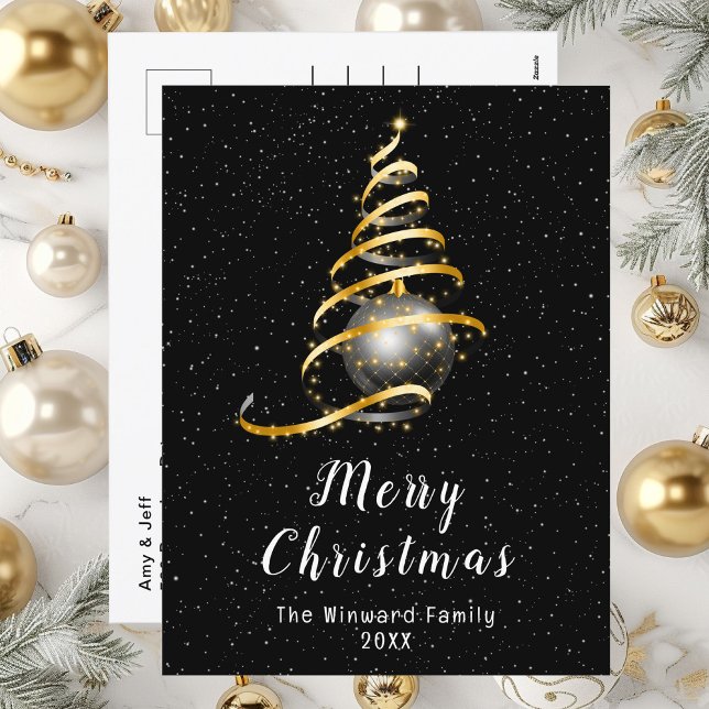 Cartão Postal De Festividades Ornamento Dourado e Negro Feliz Natal (Criador carregado)