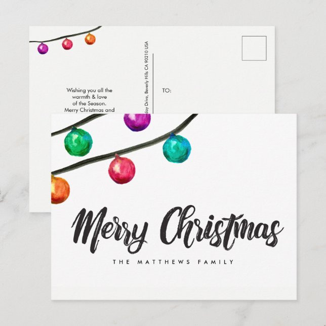 Cartão Postal De Festividades Ornamento por Aquarela de Natal Personalizado (Frente/Verso)