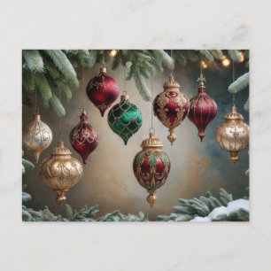 Cartão Postal De Festividades Ornamentos de Entrega de natais vintages, Evergree