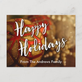 Cartão Postal De Festividades Ornamentos de Férias Felizes Foto e Tipografia