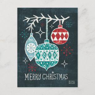 Cartão Postal De Festividades Ornamentos de Natal de feliz