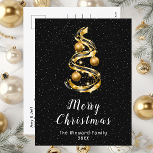 Cartão Postal De Festividades Ornamentos Dourados e negros Feliz Natal
