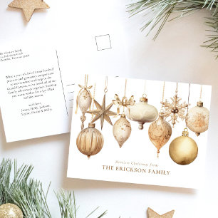 Cartão Postal De Festividades Ornamentos Dourados Elegantes de Vidro