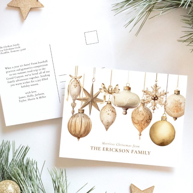 Cartão Postal De Festividades Ornamentos Dourados Elegantes de Vidro (Criador carregado)