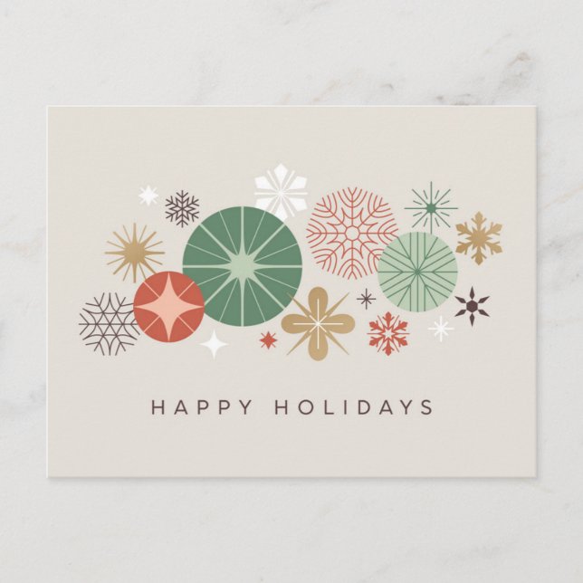 Cartão Postal De Festividades Ornamentos e Estrelas de Férias (Frente)