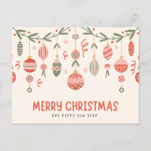 Cartão Postal De Festividades Ornamentos Por Aquarela Feliz Natal